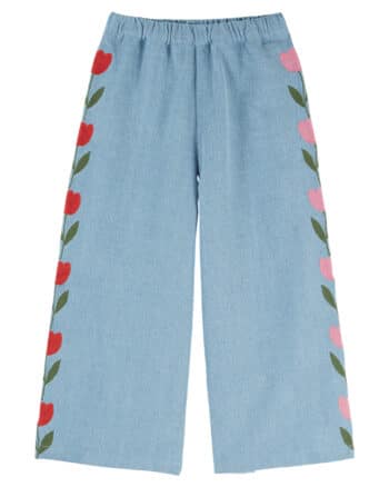 Emile et Ida Denim Embroidered Tulip Trousers Bleu Delave