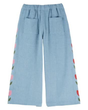 Emile et Ida Denim Embroidered Tulip Trousers Bleu Delave