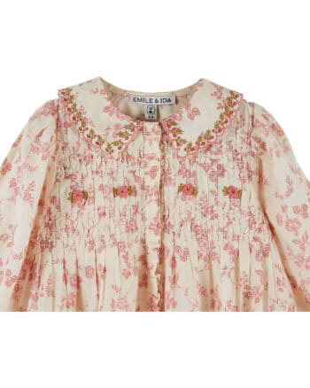 Emile et Ida Ecru Pink Smocked Dress Rosalie