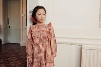 Emile et Ida Terracotta Embroidere Gingham Dress Vichy Broderie