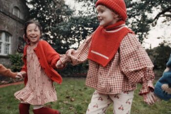 Emile et Ida Terracotta Embroidere Gingham Dress Vichy Broderie
