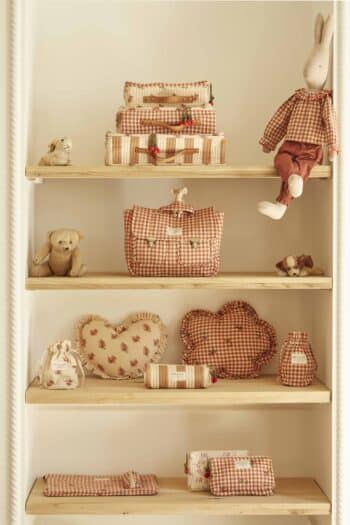 Emile et Ida Toiletries Bag Terracotta Gingham Vichy Broderie