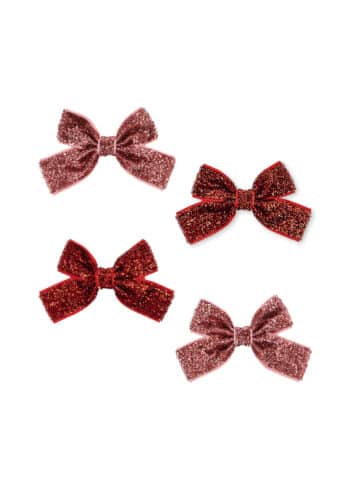 Konges Slojd 4 Pack Micki Bow Hair Clips Red Glitter / Rose Glitter