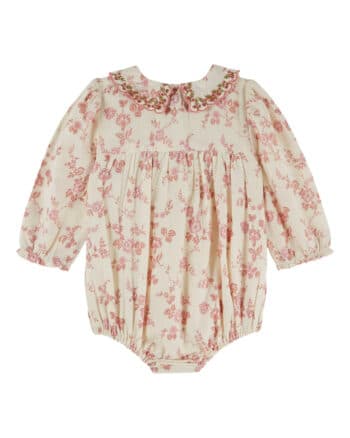 Emile et Ida Pink Floral Smocked Romper Rosalie - Image 3