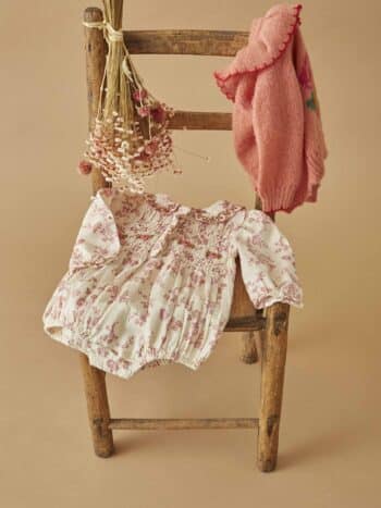 Emile et Ida Pink Floral Smocked Romper Rosalie - Image 4