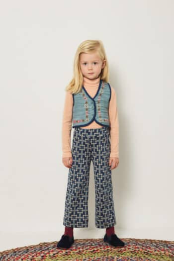 Misha and Puff A-Pant in Moonlight Railroad Floral print organic pima cotton on girl