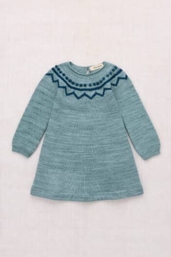 Misha and Puff Zig Zag Dress in Slate blue grey hand-knit merino wool